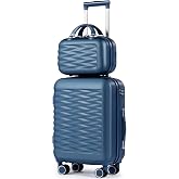 H.yeed 20 Inch Cabin Suitcase with 12 Inch Dresser Lightweight ABS Hard Case Travel Suitcase with Spinner Wheels, navy, 4 Pie