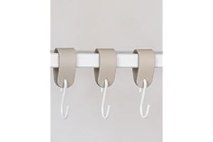 Metallbude Kleiderhaken S-HAKEN - 3er Set in Beige/Weiß - Modernes Design - Garderobenhaken aus Hochwertiger Lederschlaufe & Stahl - 10 cm