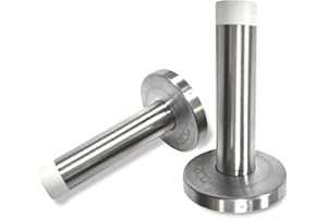 ROAZCO Wall-Mounted Door Stopper – White Skirting Board Door Stop with Rubber Buffer – Screw Fix Quiet Door Stop for Wall Protection – Pack of 2