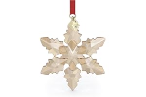 ‎SWAROVSKI(スワロフスキー) Swarovski Festliches Ornament 2024 - Goldfarbener Kristallschneeflocken-Hängeschmuck für Weihnachten