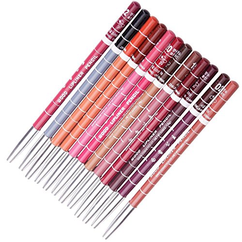 JACKY 12pcs Women's Professional Makeup Lipliner Waterproof Lip Liner Pencil Set