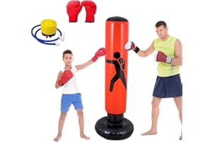 Quintrost Sacco da Boxe per Bambini, 160cm Sacco da Boxe Gonfiabile con Pompa e Guanti da Boxe, Pratica di Taekwondo Karate Attrezzatura da Allenamento, Regalo per 3-12 Ragazzi Ragazze