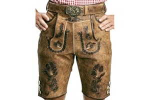 SYMPHONIE WESTERWALD – Premium Trachten Lederhose Herren kurz mit Trachtengürtel, echtes Vollleder (Full Grain), antiker Look, edle Stickereien, Oktoberfest, Größen 44–60