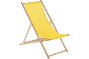 Harbour Housewares Folding Wooden Deck Chairs – Yellow – Pack of 1 – Adults Traditional Foldable Reclining Outdoor Canvas Sun Lounger Chair Seat for Garden Patio, Beach, Camping