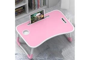 VIVO TECHNOLOGIES Foldable Laptop Table, Portable Bed Tray with Cup Holder for Eating, Writing, Working on Bed, Sofa - Pink