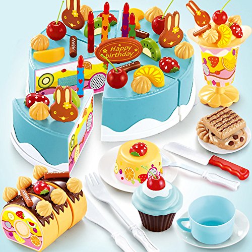 TurnRaise Niños Pretend Play alimentos juguete Set - 75 PC pastel de cumpleaños (Azul)