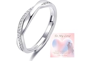 BMMYE 925 Sterling Silver Rings for Women Love Knot Rings Adjustable Open Finger Feather Rings Jewelry Gifts Crossed Rings for Women with Cubic Zirconia