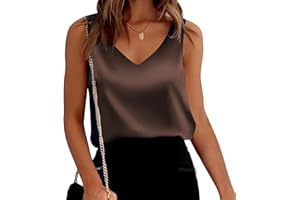 Vossmi Débardeurs d'été Femme Haut en Satin T-Shirt Top Tank Top Elégant sans Manches Blouse Mode Débardeur en V à Col T-Shirt Chemisiers de Débardeur Basiques