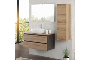 Inbagno Mobile bagno sospeso 100 cm ossido e rovere africa con top, lavabo in appoggio e specchio reversibile 60x80 cm, KLEO