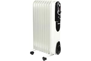 EMtronics EMOFR9WH 2000W/2KW 9 Fin Portable Electric Oil Filled Heater Radiator with Adjustable Thermostat and 3 Heat Settings for 20 sqm Room - White