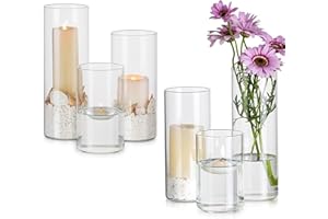 JMIATRY 6 Piezas 10/15/20 cm Portavelas Hurricane Cilindro De Vidrio, Portavelas Decoracion, Portavelas Cristal para Centro De Mesa