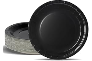PYAILI Stoviglie per Feste Nero 50 pezzi Piatti di Carta per Feste in 23 CM Piatti Carta Getta Rotondi per Compleanno