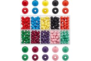 PH PANDAHALL PandaHall Elite - 250-300pcs Perles de Bois Colorées 10mm Grosse Perle 10 Couleurs Lisses Perles d'espacement Grandes Perles Rondes pour la Fabrication de Bijoux d'artisanat, Trou : 2-2.5mm