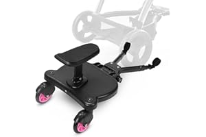 Gimisgu Buggy Board mit Sitz, Mitfahrbrett Trittbrett, Universal Stehbrett, 360°Zweirad Design, Kinderwagen Zubehör, mit Kinderwagensitz, passend für jeden Kinderwagen erhältlich(Rosa)