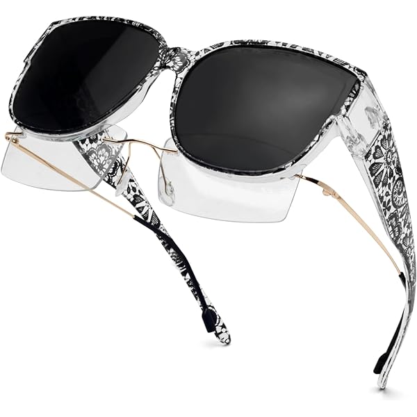 Face Shadow Gepolariseerde zonnebril voor dames, over normale bril, overbril voor brildragers, UV400-bescherming, oversized, ultralicht, voor autorijden en vissen, Transparant groen montuur / roze