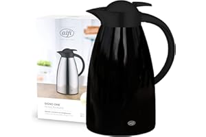 alfi SIGNO ONE 1,0l, velvet black mat, Edelstahl-Isolierkanne mit Hartglaseinsatz, Drehverschluss mit bequemer Drucktaste, Ausgießen mit einer Hand, Edelstahlkörper lackiert, ideal als Kaffeekanne