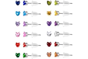 JMFENFA 12 Paar Herz Stern CZ Ohrstecker für Frauen, Chirurgische Edelstahl Ohrstecker, Zirkonia Birthstone Ohrstecker Set 3mm 4mm 5mm