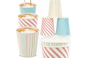AllBags Papierowe kubki do kawy, na wesela, kompostowalne, ekologiczne, jednorazowe kubki do napojów, 50 sztuk, do zabrania ze sobą, pastelowe kubki papierowe o pojemności 250 ml