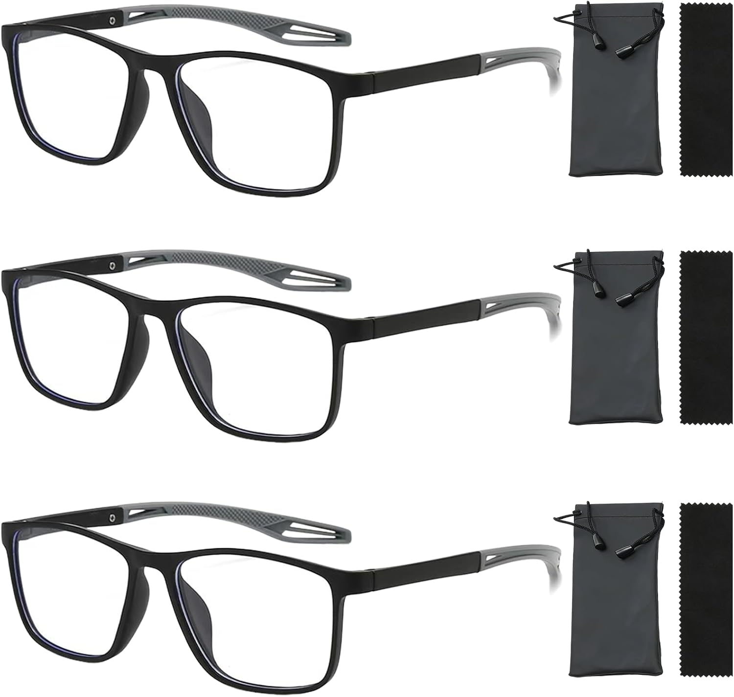 GWEOR 3 Pares Gafas con Enfoque Automático y Ajuste Automático para Diferentes Necesidades Visuales, Incluidas 3 Fundas Negras y 3 Paños para Gafas