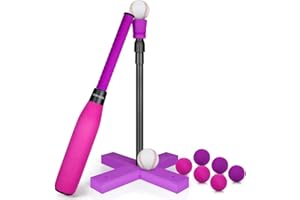 CeleMoon 16.5 inch Foam T Ball Kids Baseball Softball Bat Set Batting Tee, 8 Colored Balls Included + Carry Bag, for Toddler 3 Years Indoor Outdoor Sport Playing Toys