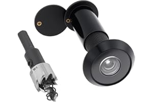 HOJLKLD Judas de Porte en Laiton, Laiton Judas à 200 Degrés oeilleton de porte avec foret de 16 mm pour Portes de 35 à 60 mm (Noir)