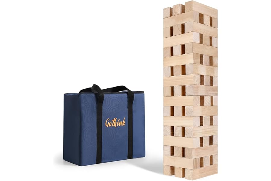 GOTHINK Giant Tumble Tower Game Stack to Over 5 FT, Super Large 51pcs Wooden Jumbo Blocks Stacking Game with Carry Bag, Tumbling Tower, Outdoor Yard Game for Kids and Adults Family