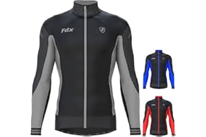 FDX Men’s Thermodream Winter Cycling Jersey Long Sleeve, Water Resistant, Windproof, Thermal, Lightweight, Warm Super Roubaix Fabric, Cycle Top, Bicycle Riding Sports MTB Clothing