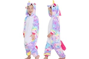 GEEKEO Pijama para Niños Onesies Unicornio Cosplay Costume con Capucha, Ropa de Dormir Unicornio Ropa de Noche Fancy Dress Up Dibujos Animados para niños Halloween Navidad