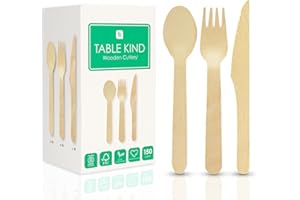 TALKING TABLES Table Kind 150 x Juego de Cubiertos de Madera biodegradables, Cuchillos, Tenedores y cucharas para Fiestas de cumpleaños, acampadas, picnics o barbacoas, Catering, Utensilios de 17 cm