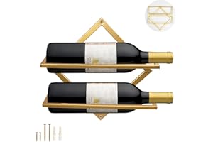 MERYSAN Weinhalter aus Metall zur Wandmontage, Faltbarer hängender Weinregal Organizer für 2 Spirituosenflaschen, Flaschenregal Weinflaschenregal für Home Kitchen Bar Wanddekor