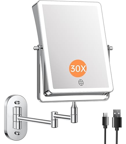 FASCINATE Oplaadbare make-upspiegel met 1X/20x vergroting, 3 dimbare lichtkleuren, touchscreen, 360° draaibaar voor wandmontage scheerspiegel, make-upspiegel voor badkamer (nikkel_20X