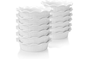 LOVECASA Set di 12 Mini Stampi per Pasticci e Crostate Teglie per Torte Soufflé, Creme Brulee, Pan, Muffin, Torte, 14 CM, Teglie, Stampi per Torte Quiche in Porcellana, Capacità: 200ml
