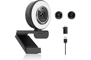 Angetube Webcam pour PC, Caméra USB 1080P/30 ips avec Lumière Circulaire et Cache Confidentialité, Auto-Focus, Plug&Play, Computer Camera with Microphone, Webcam pour Zoom/Teams/YouTube/Laptop/Desktop