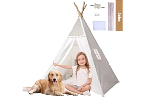 Takezuaa Tipi Zelt für Kinder Tippi Kinderzelt für drinnen/Outdoor 120x116cmx130cm Kinder Tipi Zelt Matte Spielzelt Großes Kinderspielzelt Spielhaus für Mädchen und Jungen