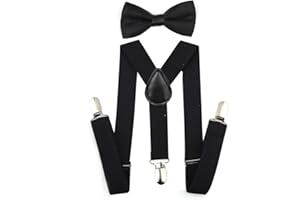 SUN-TRADER SunTrader Child Kids Clip-on Suspenders Elastic Y-Shape Adjustable with Clips and Bow Tie Set for Boys and Girls