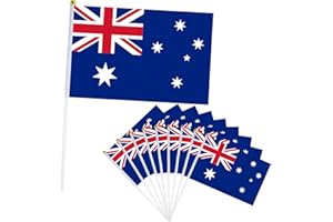 YAAVAAW 10pcs Small Australia Flags on Sticks for Oly 2024 Decorations,Australias Hand Held Mini Stick Flag Hand Wave Flags for Oly 2024,Sports Events Euros Football Australia Party Decorations