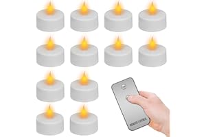 KAONESS Vela LED 12Pcs LED Velas sin llama Φ 3.7CM Amarillas Cálidas Luces de Té sin Llama con mando a distancia decoración para bodas, fiestas, navidad, pascua