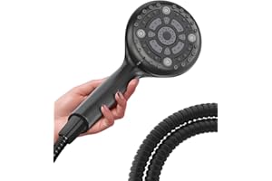LOKBY 5″ High Pressure Handheld Shower Head 6-Setting - High Flow Even with Low Water Pressure - Hand Held Showerhead Set with 59″ Stainless Steel Hose, Teflon Tape, Rubber Washers - Black
