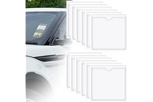 RuiChy 12 Pcs Car Windscreen Tax Disc Holders Parking Permit Holders Clear Self-Adhesive Card Sleeves Replaceable Label Pockets with Top Open for Badges Ticket Photos Business Cards (10.5x10.5cm)