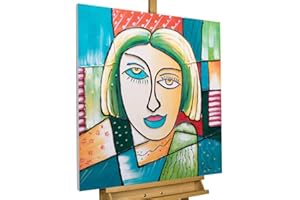 KunstLoft Tableau peinture moderne | 100% PEINT À LA MAIN | 80x80cm | Peinture sur toile 'The Artist's Muse' | Visage | Multicolore | Deco murale salon