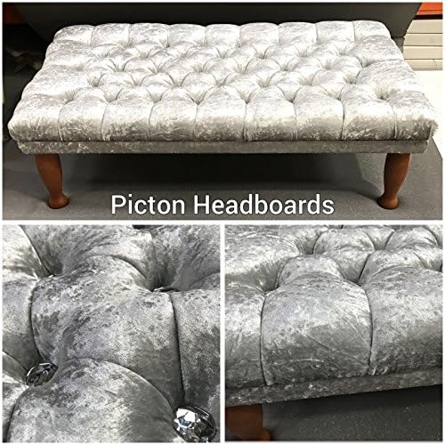 Extra Large Chesterfield Footstool/coffee Table In Silver Crushed Velvet