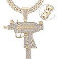 zxcs Submachine Gun Fashion Cuba chain Pendant Men Iced Out Crystal Gold/Silver Colour Charm Necklace Hip Hop Jewelry Cuban Necklace-Gold 13MM Chain,20inch