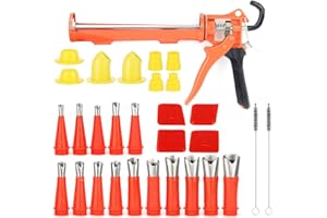 Cartlant Silicone Caulking Gun with 15 Nozzles Tips, Heavy Duty Sealant Gun Applicator V Shape Tube Caulk Tool Kit, Compact Dripless Mastic Smoother for Window Shower Filling Grouting Sealing