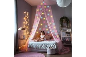 UB-STORE Rose Lit à baldaquin pour Filles avec pré-collés luisant dans Les Licornes Sombres - Décor de Chambre en moustiquaire Princesse