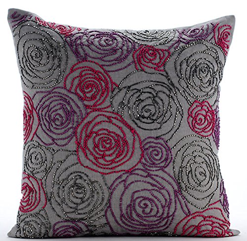 Grau Kissen Fälle, Multi Color Wulstiger Rosen-Blume Floral Theme Kissen Decken, 45X45 Cm Wurfkissenbezug, Platz Baumwolle Leinen Kissen Decken, Blumen Art Deco Dekoüberwurf Kissenbezüge - Rose Diva