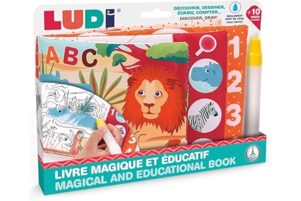 LUDI - Livre Magique et Éducatif - Livre d'Activités - Coloriage Magique à l'eau - Découvrir Les Formes, Les Chiffres, Les Lettres - Dès 10 Mois, Vert