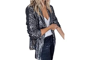 Onsoyours Chaqueta con Lentejuelas Brillantes para Mujer Cárdigan Jersey de Manga Ropa de Fiesta Larga Bolero Top Cortos Elegante Blazer Glitter Party