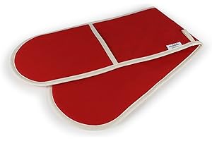 Muldale Double Oven Gloves Heat Resistant in Jubilee Red - Natural Cotton Extra Thick Insulation - Made in England, UK - Heavy Duty Red Oven Gloves Double - Neutral Kitchen Textile Range