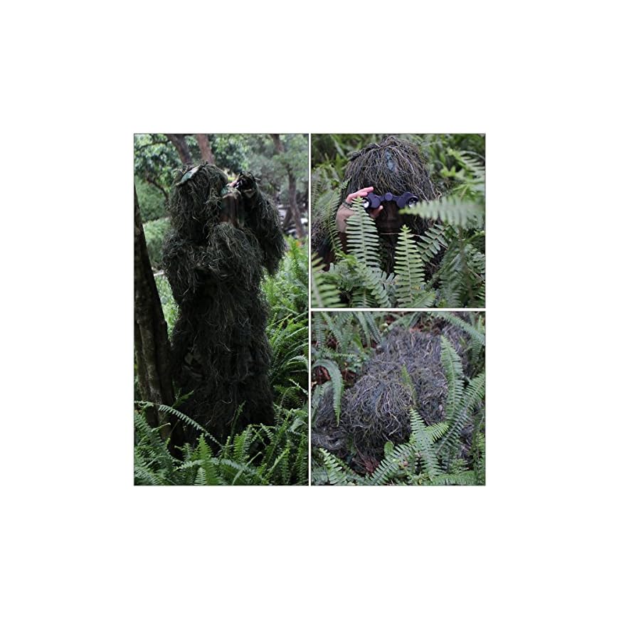 Tuta Ghillie 3D A Foglie Per Caccia E Softair - Mimetica Giungla/Bosco - Taglia M Unisex - Mimetismo Estremo
