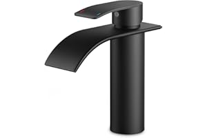 Grifos de Baño Tipo Cascada FORIOUS,Grifo de Lavabo de Acero Inoxidable con Altura del Caño de 110 MM, Mezclador Negro de Agua Fría y Caliente para el Baño, Ahorro de Agua y Energía.